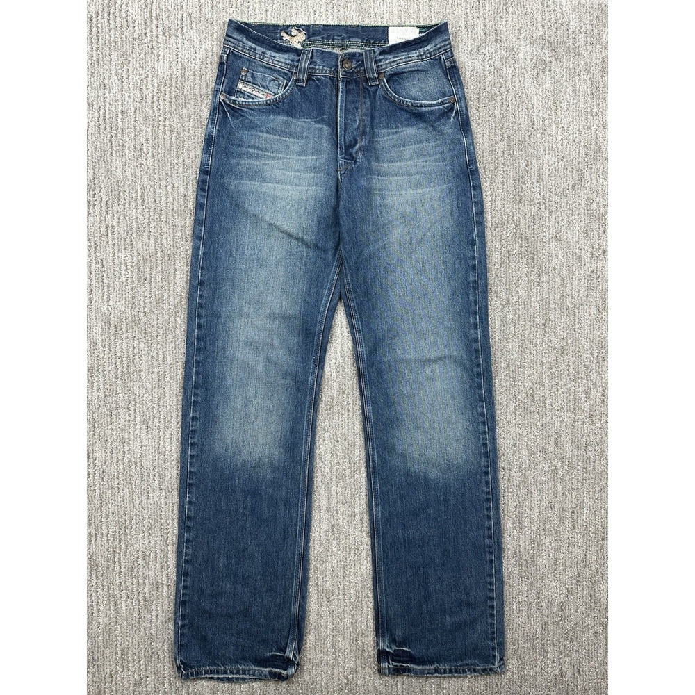 Diesel Thanaz Jeans Mens 29x34 Blue Slim Straight Embroidery Distressed Y2K EUC